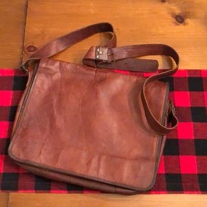 Leather Saddle Flap Laptop Messenger Bag